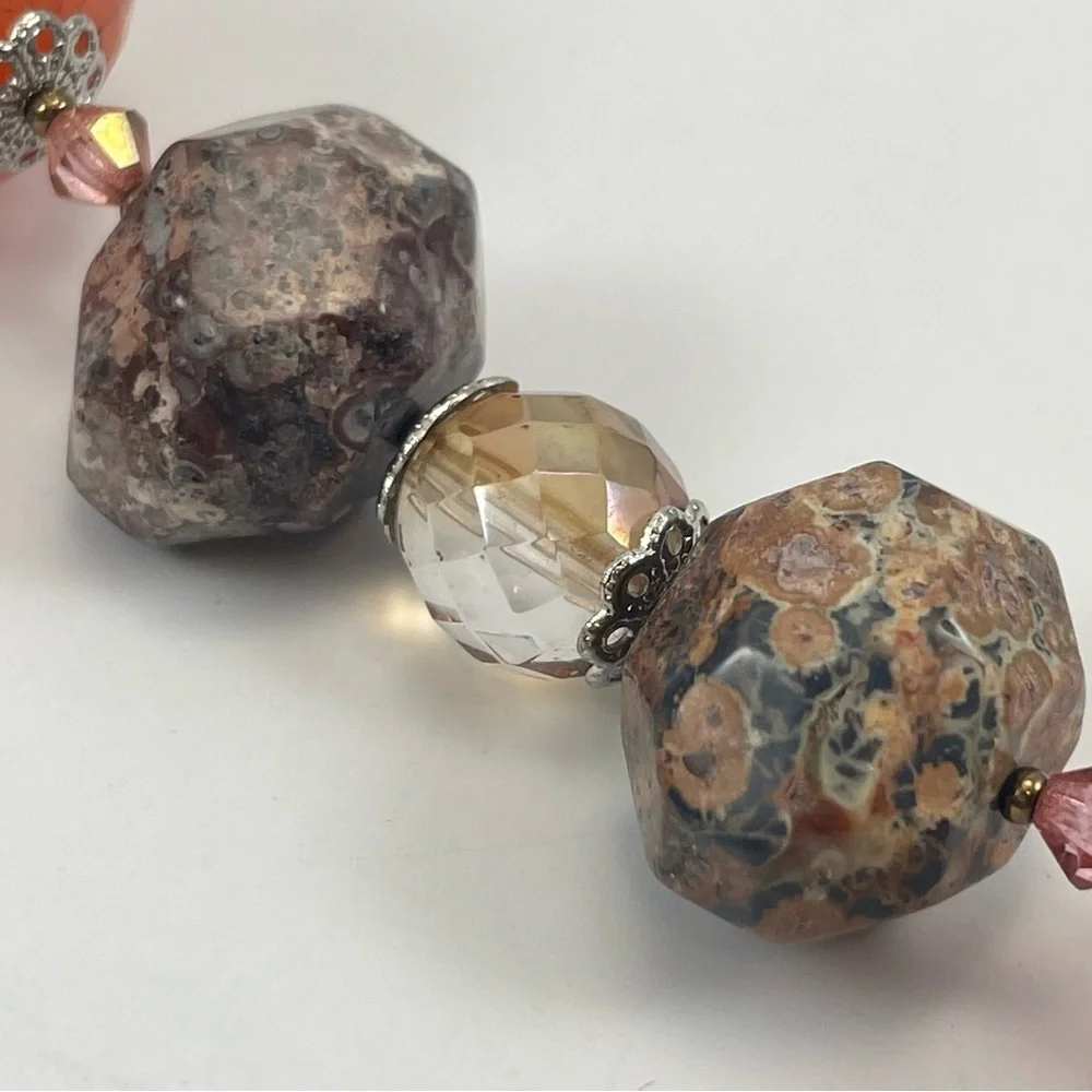Chunky Stone and Glass Beaded Statement Necklace Unique Made in USA